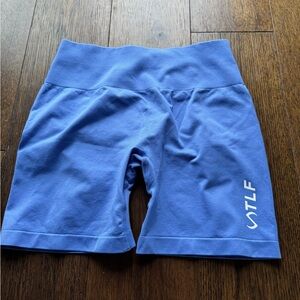 Blue Bike Shorts with Wide Waistband